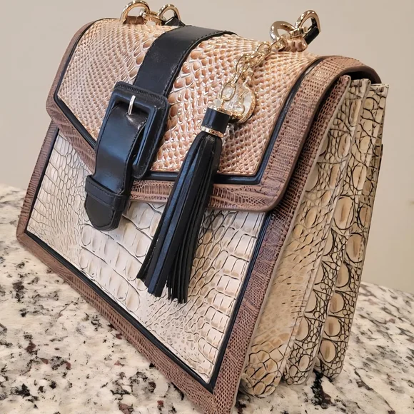 Brahmin Hallie Timeless Taupe Skein Handbag Satchel - Picture 3 of 9